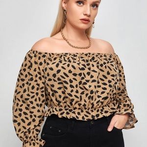 Flounce off the shoulder crop shirt